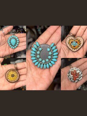 Myra Pop Sockets - Turquoise & Tooled Leather